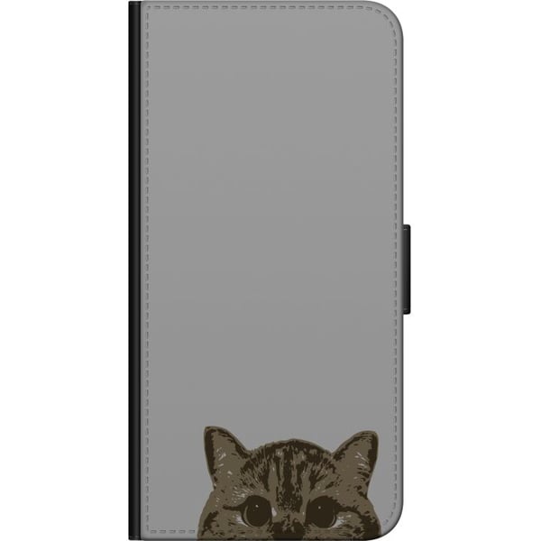 Kompatibel Tegnebogsetui til Motorola Moto G9 Play Grå Katteblik - stilfuld kat design med grå baggrund