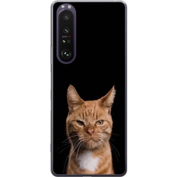 Kompatibel Mobilcover til Sony Xperia 1 III Nærbillede af en orange kat mod en sort baggrund med stærk kontrast og et udtryksfuldt blik