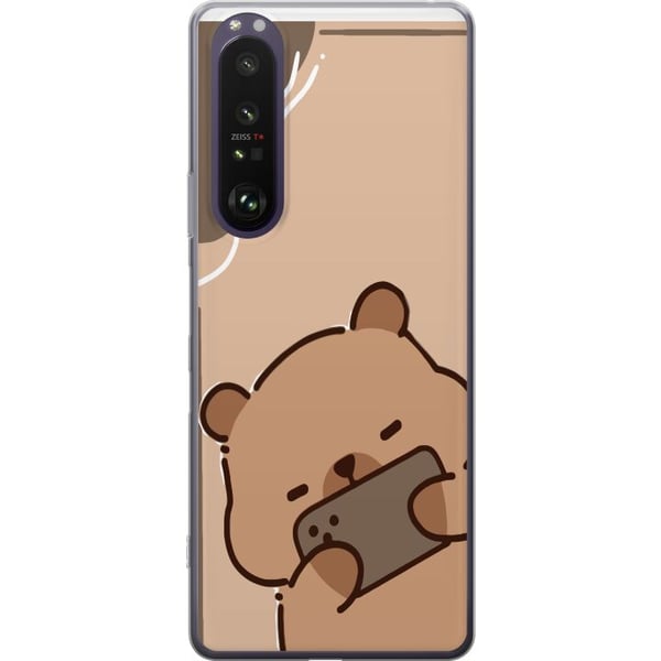 Kompatibel Mobilcover til Sony Xperia 1 III Lazy Bear Chill Mode Sød bjørn, der ligger med mobilen på beige baggrund i en rolig, afslappet stil