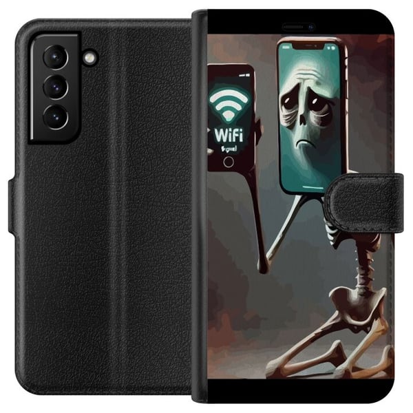Kompatibel Tegnebogsetui til Samsung Galaxy S21+ 5G Italiensk Brainrot-motiv – Skelet med mobil og svagt WiFi i unikt design Kompatibel Tegnebogsetui til Samsung Galaxy S21+ 5G Italiensk Brainrot-motiv – Skelet med mobil og svagt WiFi i unikt design