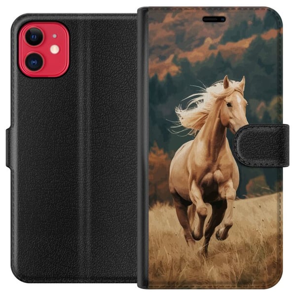 Kompatibelt Plånboksfodral till Apple iPhone 11 Elegant häst som springer över höstfält med vackra färger och naturkänsla kraftfull detaljrik illustr Kompatibelt Plånboksfodral till Apple iPhone 11 Elegant häst som springer över höstfält med vackra färger och naturkänsla kraftfull detaljrik illustr