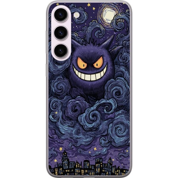 Kompatibel Mobilcover til Samsung Galaxy S23+ Pokémon Gengar-illustration – Mørkt motiv med stjernehimmel og bykunst Kompatibel Mobilcover til Samsung Galaxy S23+ Pokémon Gengar-illustration – Mørkt motiv med stjernehimmel og bykunst