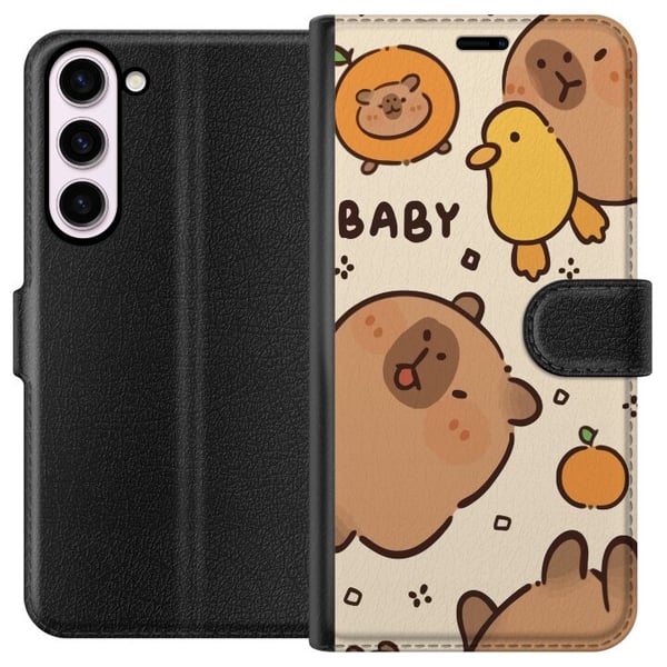 Yhteensopiva Lompakkokotelo Samsung Galaxy S23+ Kawaii-kapybarakuvitus – Suloinen piirrosmainen design ankkoineen ja appelsiineineen