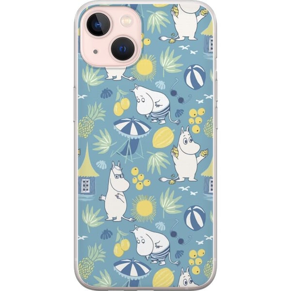 Yhteensopiva Puhelinkuori Apple iPhone 13 mini Ranta-aihe, jossa on hedelmiä, aurinkovarjoja, kesämökkejä ja iloisia hahmoja värikkäässä kuosissa, jo