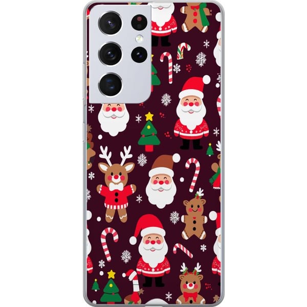 Kompatibelt Mobildeksel til Samsung Galaxy S21 Ultra 5G Merry Squad julemønster med nisser, reinsdyr og pepperkaker, søt vinterdesign i tegneseriesti Kompatibelt Mobildeksel til Samsung Galaxy S21 Ultra 5G Merry Squad julemønster med nisser, reinsdyr og pepperkaker, søt vinterdesign i tegneseriesti