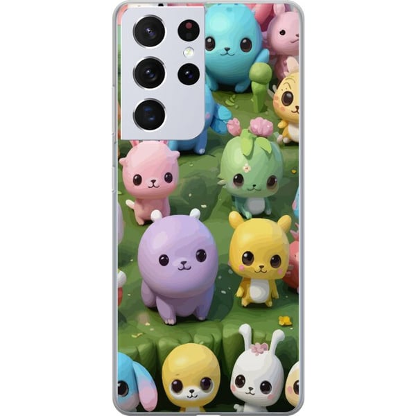 Kompatibelt Mobildeksel til Samsung Galaxy S21 Ultra 5G Kawaii-dyr i pastell, fargerike figurer på grønn bakgrunn, lekent motiv for barn og unge voks Kompatibelt Mobildeksel til Samsung Galaxy S21 Ultra 5G Kawaii-dyr i pastell, fargerike figurer på grønn bakgrunn, lekent motiv for barn og unge voks