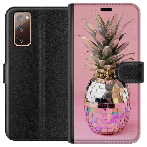 Kompatibelt Lommeboketui til Samsung Galaxy S20 FE Disco Pineapple ananas i speilmosaikk popkunst rosa bakgrunn glitrende tropisk design