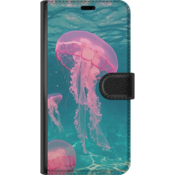 Kompatibelt Lommeboketui til Apple iPhone 13 mini Rosa maneter i klart blått hav magisk undervannsdesign med rolig drømmende følelse og pastellskimre