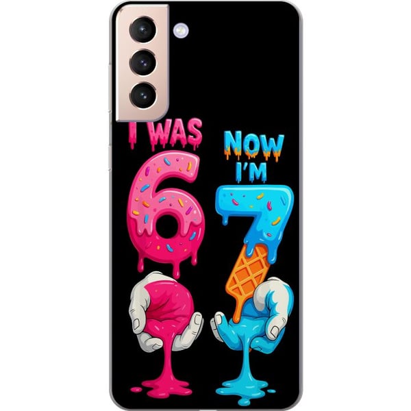 Kompatibelt Mobildeksel til Samsung Galaxy S21 Fargerik bursdagsillustrasjon med teksten Jeg var 6, nå er jeg 7, smeltende tall, leken barnevennlig d