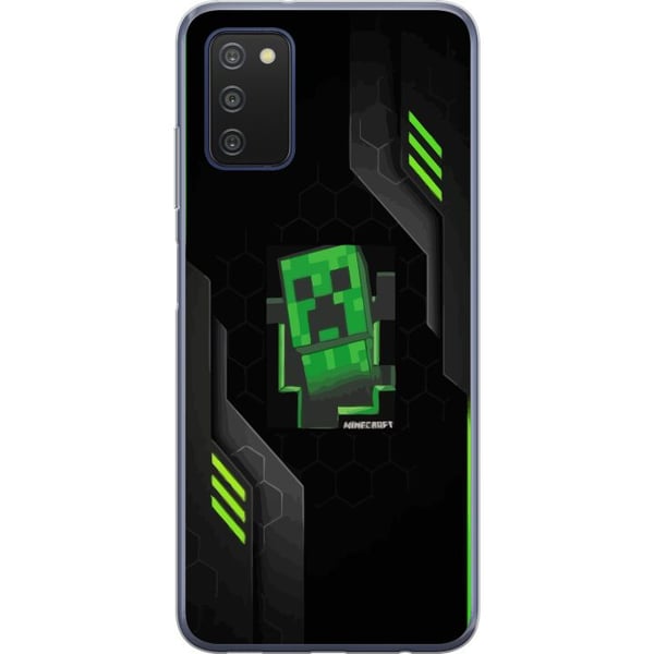 Kompatibelt Mobildeksel til Samsung Galaxy A03s Grønn pikselbasert, creeperlignende spillillustrasjon i futuristisk neonstil for gamingrom