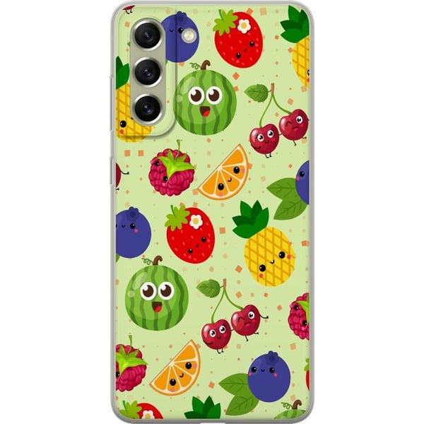 Kompatibelt Mobildeksel til Samsung Galaxy S21 FE 5G Fruktmønster med ananas, melon og kirsebær, fargerikt design som sprer glede og sommerenergi
