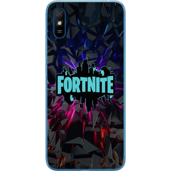 Kompatibel Mobilcover til Xiaomi Redmi 9A Fortnite-plakat – Logo i blå neon på sort baggrund, gamingdesign