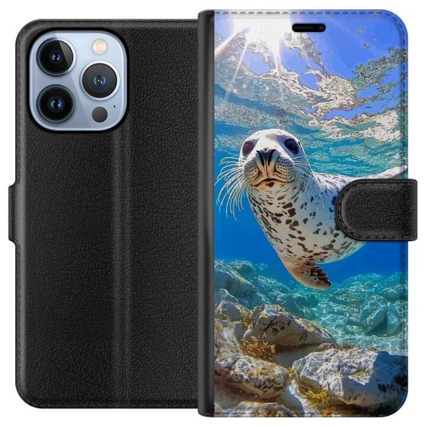Kompatibelt Lommeboketui til Apple iPhone 13 Pro Säl Hav Simmande Djurmotiv Natur Vattenmotiv Blå Design Kompatibelt Lommeboketui til Apple iPhone 13 Pro Säl Hav Simmande Djurmotiv Natur Vattenmotiv Blå Design