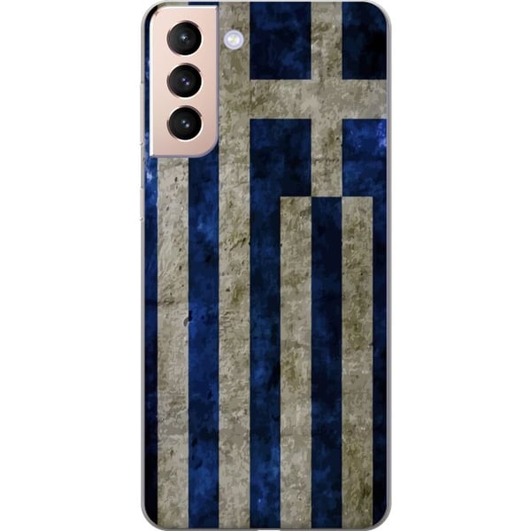 Yhteensopiva Puhelinkuori Samsung Galaxy S21 Kreikan lippuaiheinen taide sinivalkoisella vintagekuviolla Kreikasta ja klassisesta muotoilusta pitävil
