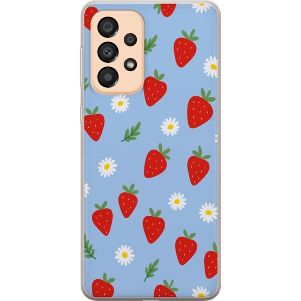 Yhteensopiva Puhelinkuori Samsung Galaxy A33 5G mansikat mansikat kuvio kesä kukat päivänkakkara ruotsalainen juhannus retro painatus marjasuunnittel