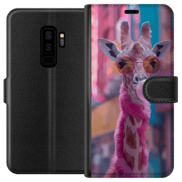Kompatibelt Plånboksfodral till Samsung Galaxy S9+ Giraff med bubbelgum rolig färgstark design i stadsmiljö popkonststil med lekfull energi humor och