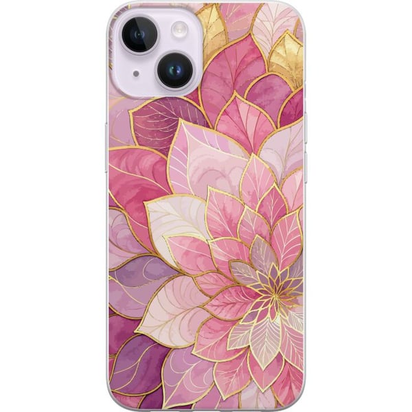 Yhteensopiva Puhelinkuori Apple iPhone 14 Plus Kukkamandala – vaaleanpunainen ja violetti kuvio kultaisin yksityiskohdin, kuvitus