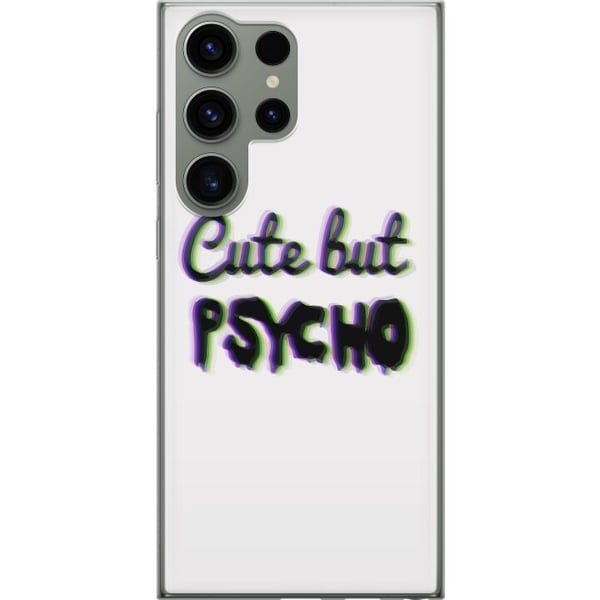 Kompatibel Mobilcover til Samsung Galaxy S23 Ultra Minimalistisk glitchtypografi med teksten cute but psycho i neonlignende farveeffekt Kompatibel Mobilcover til Samsung Galaxy S23 Ultra Minimalistisk glitchtypografi med teksten cute but psycho i neonlignende farveeffekt