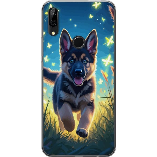 Kompatibel Mobilcover til Huawei P Smart Z Hvalp schæferhund hund plakat hund hvalp løber eng sommerfugle sød dyreillustration natkunst