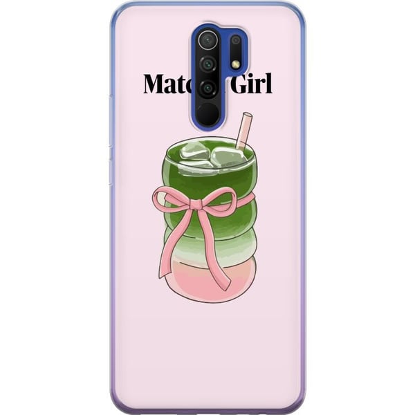 Kompatibelt Mobilskal till Xiaomi Redmi 9 Matcha Girl illustration – Kawaii te-inspirerad design med rosa rosett