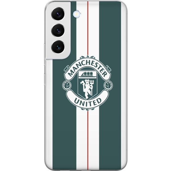 Kompatibelt Mobilskal till Samsung Galaxy S22 5G Manchester United logo crest fotboll klubb Premier League Red Devils poster retro vit grön design