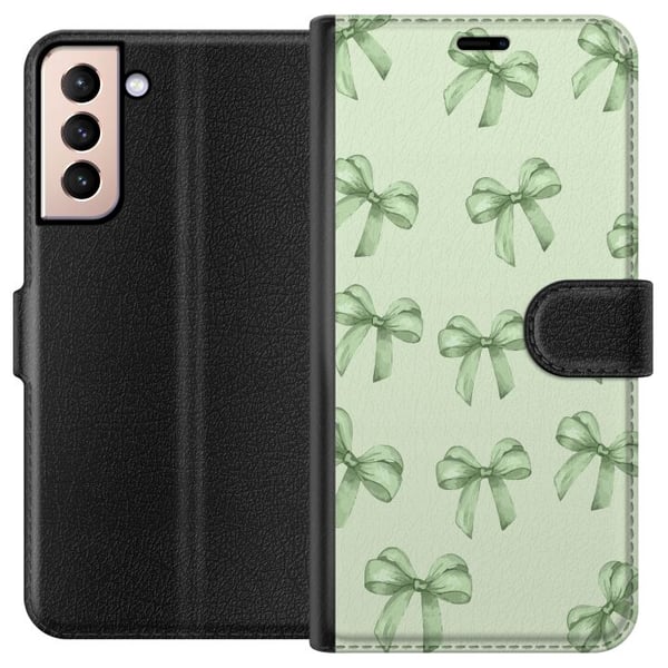 Kompatibelt Lommeboketui til Samsung Galaxy S21 Grønne rosetter mønster søtt pastell sløyfemønster sømløst gavebånd estetisk bakgrunn motiv plakat Kompatibelt Lommeboketui til Samsung Galaxy S21 Grønne rosetter mønster søtt pastell sløyfemønster sømløst gavebånd estetisk bakgrunn motiv plakat