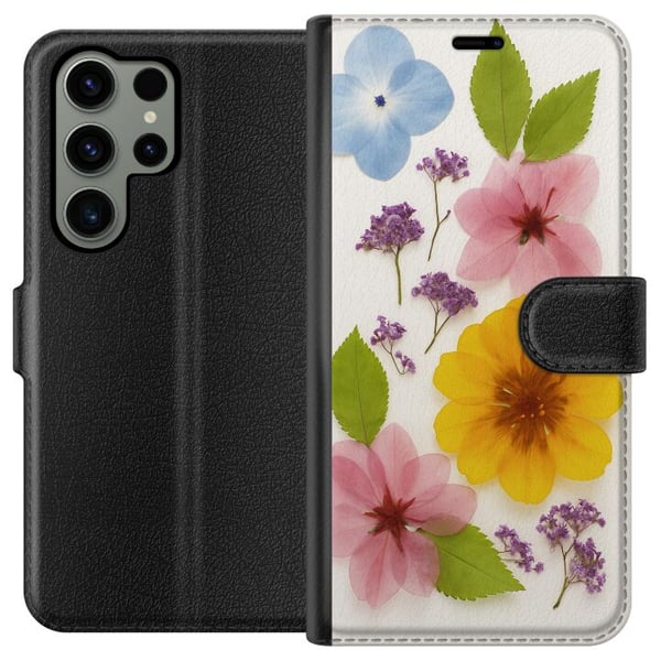 Kompatibel Tegnebogsetui til Samsung Galaxy S23 Ultra Pressede blomster