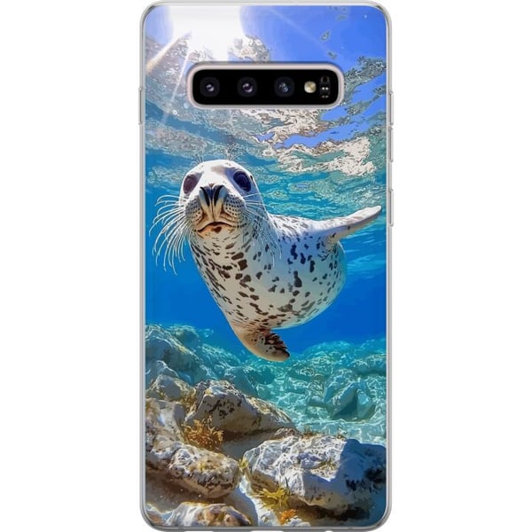 Kompatibelt Mobildeksel til Samsung Galaxy S10+ Säl Hav Simmande Djurmotiv Natur Vattenmotiv Blå Design