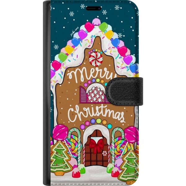 Kompatibelt Plånboksfodral till Samsung Galaxy S9+ Charmigt pepparkakshus med färgglada godisar snödetaljer och Merry Christmas text ett mysigt motiv