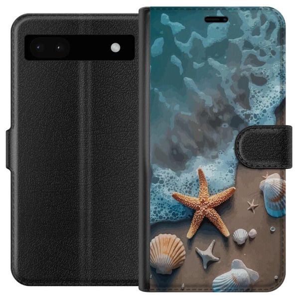 Kompatibelt Plånboksfodral till Google Pixel 6a Sjöstjärna och snäckor stranddesign med lugna vågor hav och sand inspirerad av semesterkänsla natur o