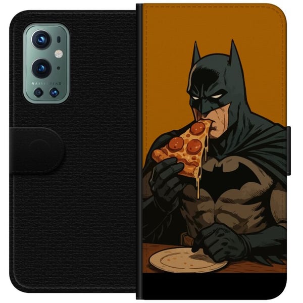 Kompatibelt Lommeboketui til OnePlus 9 Pro Batman-plakat spiser pizza DC Comics-helt tegneserie retro humor morsom matillustrasjon morsom kunst
