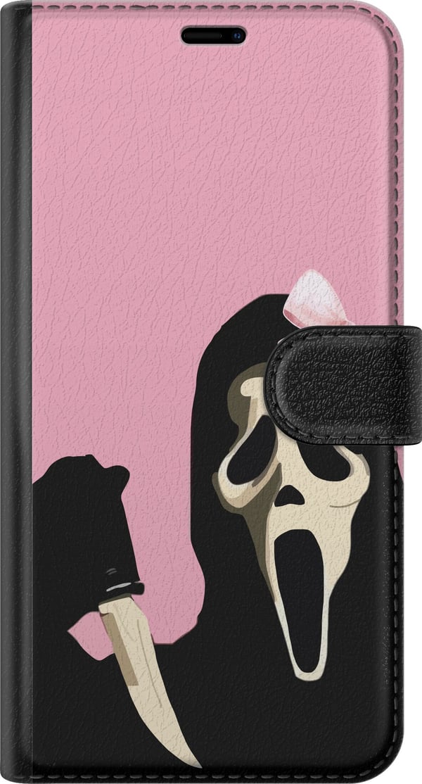 Kompatibel Tegnebogsetui til Apple iPhone 12 mini Pink Ghost Bow med ikonisk maske og lyserød sløjfe, humoristisk og trendy halloweenstil