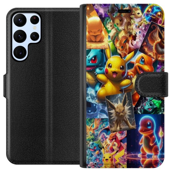 Yhteensopiva Lompakkokotelo Samsung Galaxy S22 Ultra 5G Pokémon-kuvitus – Pikachu, Eevee ja Charmander värikkäässä designissa