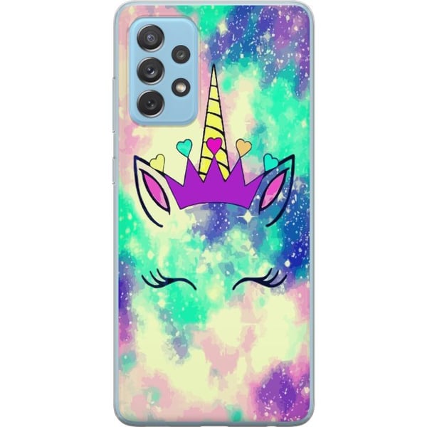 Kompatibelt Mobilskal till Samsung Galaxy A52 5G Pastellfärgad enhörning med galaxbakgrund hjärtan och krona magiskt lekfull fantasydesign i modern o
