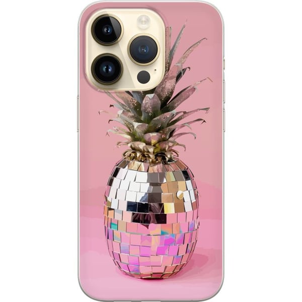 Kompatibelt Mobilskal till Apple iPhone 14 Pro Disco Pineapple ananas i spegelmosaik pop art rosa bakgrund glittrande tropisk design
