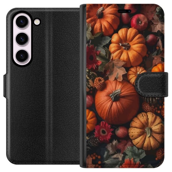 Kompatibel Tegnebogsetui til Samsung Galaxy S23 Efterårsmotiv plakat græskar halloween efterår høst æbler rustik dekor blomster efterår sæson design