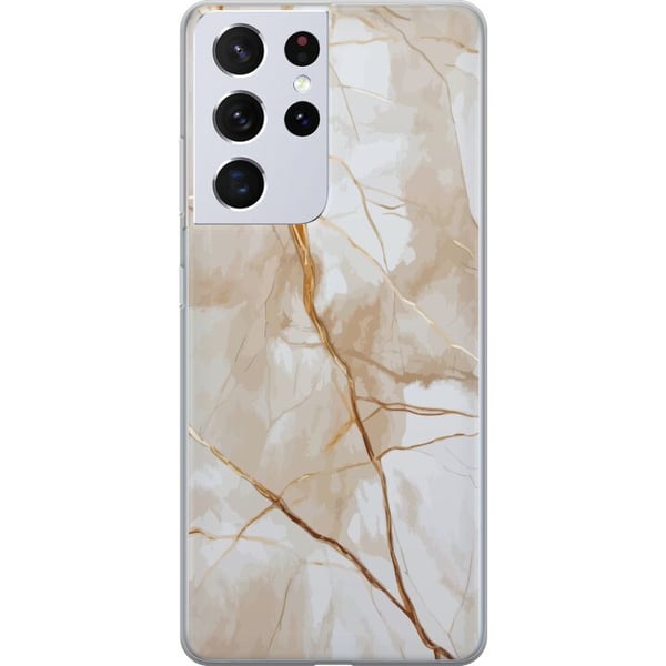 Yhteensopiva Puhelinkuori Samsung Galaxy S21 Ultra 5G Valkoinen marmori kultajuovilla, elegantti ja ylellinen design täydellinen sinulle, joka rakast