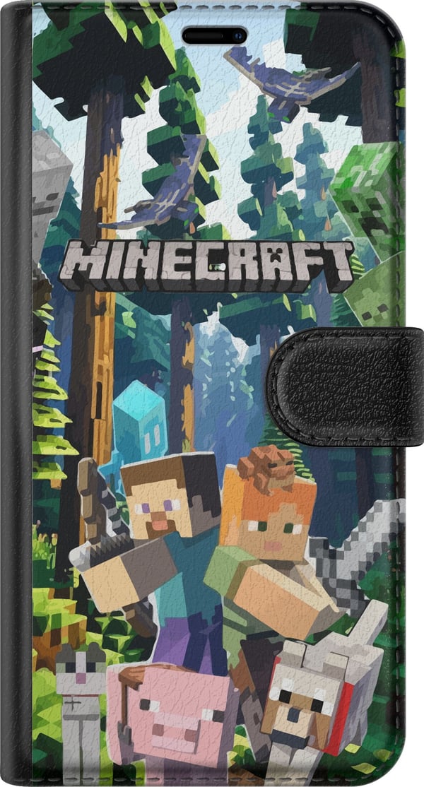 Kompatibelt Plånboksfodral till Samsung Galaxy A52s 5G Minecraft mobilskal med skog och figurer i pixelstil