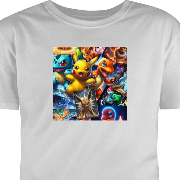 T-Shirt Pokémon illustration – Pikachu, Eevee och Charmander i färgstark design Grå Large