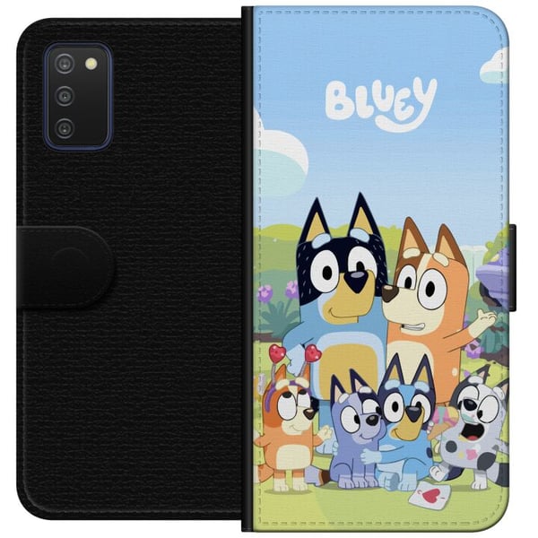 Kompatibelt Lommeboketui til Samsung Galaxy A03s Bluey mobildeksel med hele familien i fargerikt design