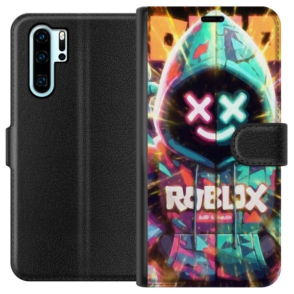 Kompatibelt Plånboksfodral till Huawei P30 Pro Neonfärgad Roblox-inspirerad hoodie-figur med lysande effekter och energifylld bakgrund, kraftfull gam