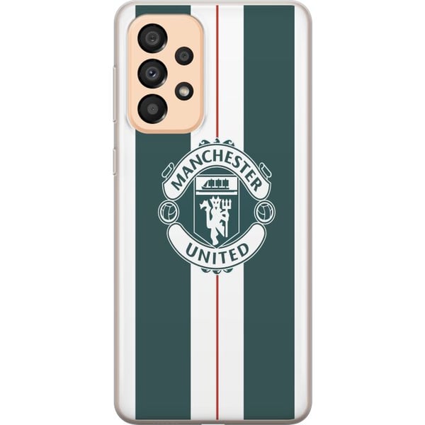 Yhteensopiva Puhelinkuori Samsung Galaxy A33 5G Manchester United logo vaakuna jalkapallo seura Premier League Red Devils juliste retro valkoinen vih