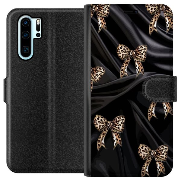Yhteensopiva Lompakkokotelo Huawei P30 Pro Leoparditäplät mustalla silkillä, ylellinen kuviointi eksklusiivisella muotitunnelmalla, täydellinen sinul