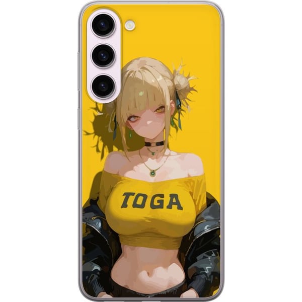 Yhteensopiva Puhelinkuori Samsung Galaxy S23+ Keltainen animesta inspiroitunut kuvitus, jossa on vaaleahiuksinen hahmo, voimakas tausta, kawaii-tyyli