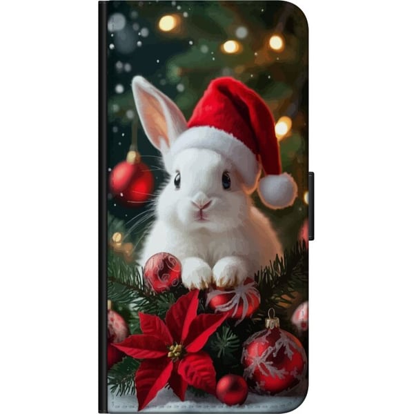 Kompatibel Tegnebogsetui til OnePlus 9 Pro Julekanin med nissehue sød kanin vinter røde dekorationer festlig kawaii jul hyggelige lys plakat