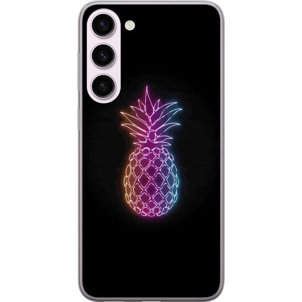 Kompatibel Mobilcover til Samsung Galaxy S23+ Neonillustration af ananas i farverigt lys mod sort baggrund i legende design Kompatibel Mobilcover til Samsung Galaxy S23+ Neonillustration af ananas i farverigt lys mod sort baggrund i legende design