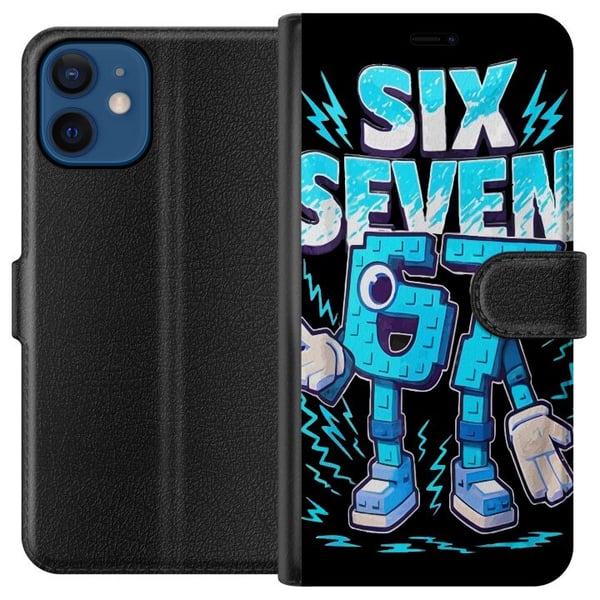 Kompatibel Tegnebogsetui til Apple iPhone 12 Legesyg blå Six Seven-illustration i retro arkadestil med stærk typografi og gamingstemning