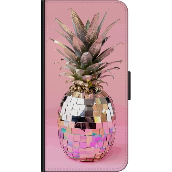 Kompatibelt Lommeboketui til Samsung Galaxy A03s Disco Pineapple ananas i speilmosaikk popkunst rosa bakgrunn glitrende tropisk design