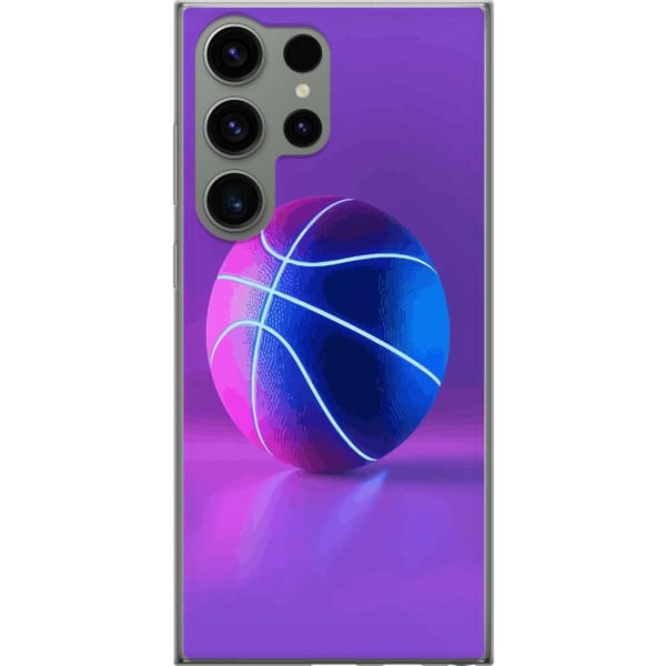 Kompatibel Mobilcover til Samsung Galaxy S23 Ultra Basketballplakat neon basketball sport glødende lilla blå retrobane atlet sportsdesign kunst