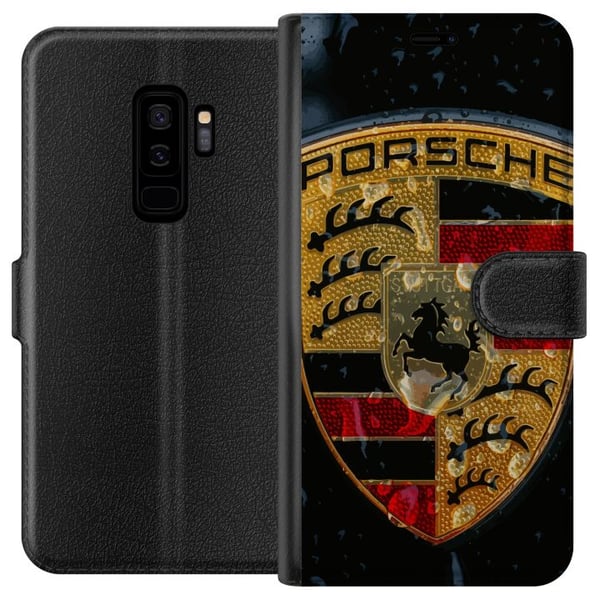 Kompatibelt Plånboksfodral till Samsung Galaxy S9+ Porsche crest poster luxury car emblem sportbil logo Stuttgart klassisk retro design bil brand art